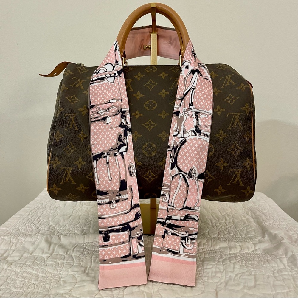 Luxury Brown and Pink Designer Style Twilly